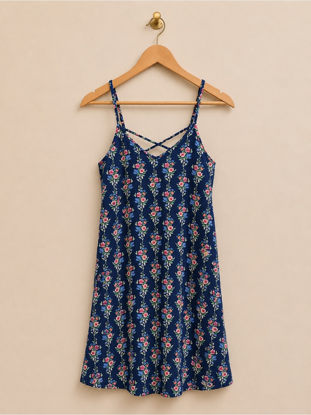 SO Blue Floral Crisscross Cami Dress Size M